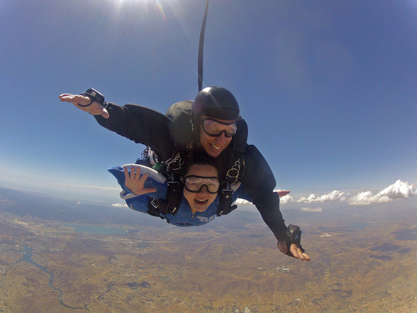 Alumna Sandy Young skydiving