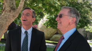 Qualcomm CEO Paul Jacobs (left) with his father, company co-founder Irwin Jacobs. Alexander Matthews/UCSD