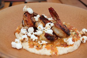 Shrimp and Grits with Popcorn.
