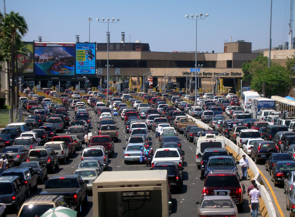 Traffic lineup at San Ysidro border crossing.
