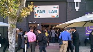 Crowds at the entrance to Fab Lab San Diego on 14th Street in the East Village. (Photo by Chris Jennewein)
