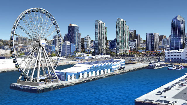 Artist’s rendering of the 175-foot Sky Views R60 wheel on Broadway Pier.