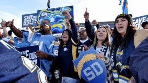 Yelling crowd at the rally at Qualcomm Stadium.