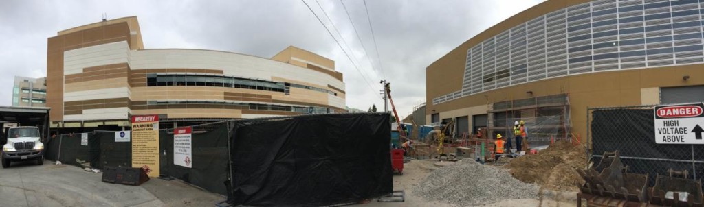Construction of the Heart and Vascular Center, left, and the Central Energy Plant, right, at Grossmont Hospital.