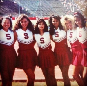 Assemblywoman Lorena Gonzalez, D-San Diego, second from left, in her days as a Stanford cheerleader