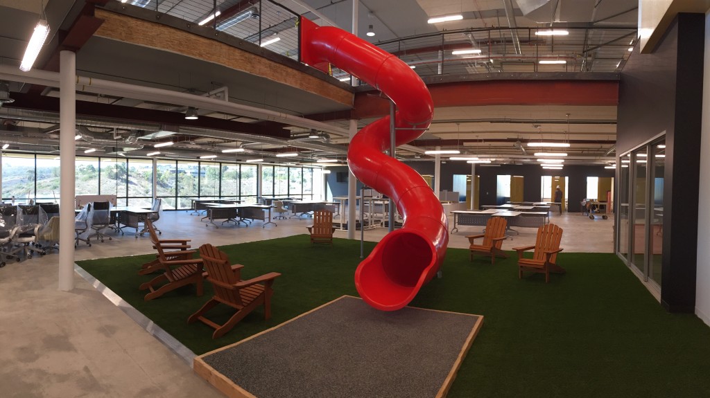 Slide in the new headquarters building