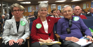 Attending the City Council meeting, from left, are: Delores Jacobs, CEO of San Diego LGBT Community Center, Sue Reynolds, president and CEO of Community HousingWorks, and LGBT senior Robert Bettinger at Tuesday's City Council meeting.  