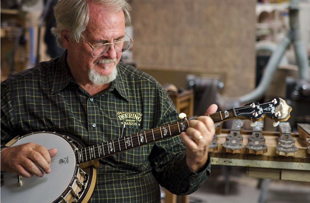 Greg Deering of Deering Banjo Company, a MetroConnect Program selection, is shown with the 40th anniversary Limited Edition White Oak Banjo. (Credit: Deering Banjo Company)