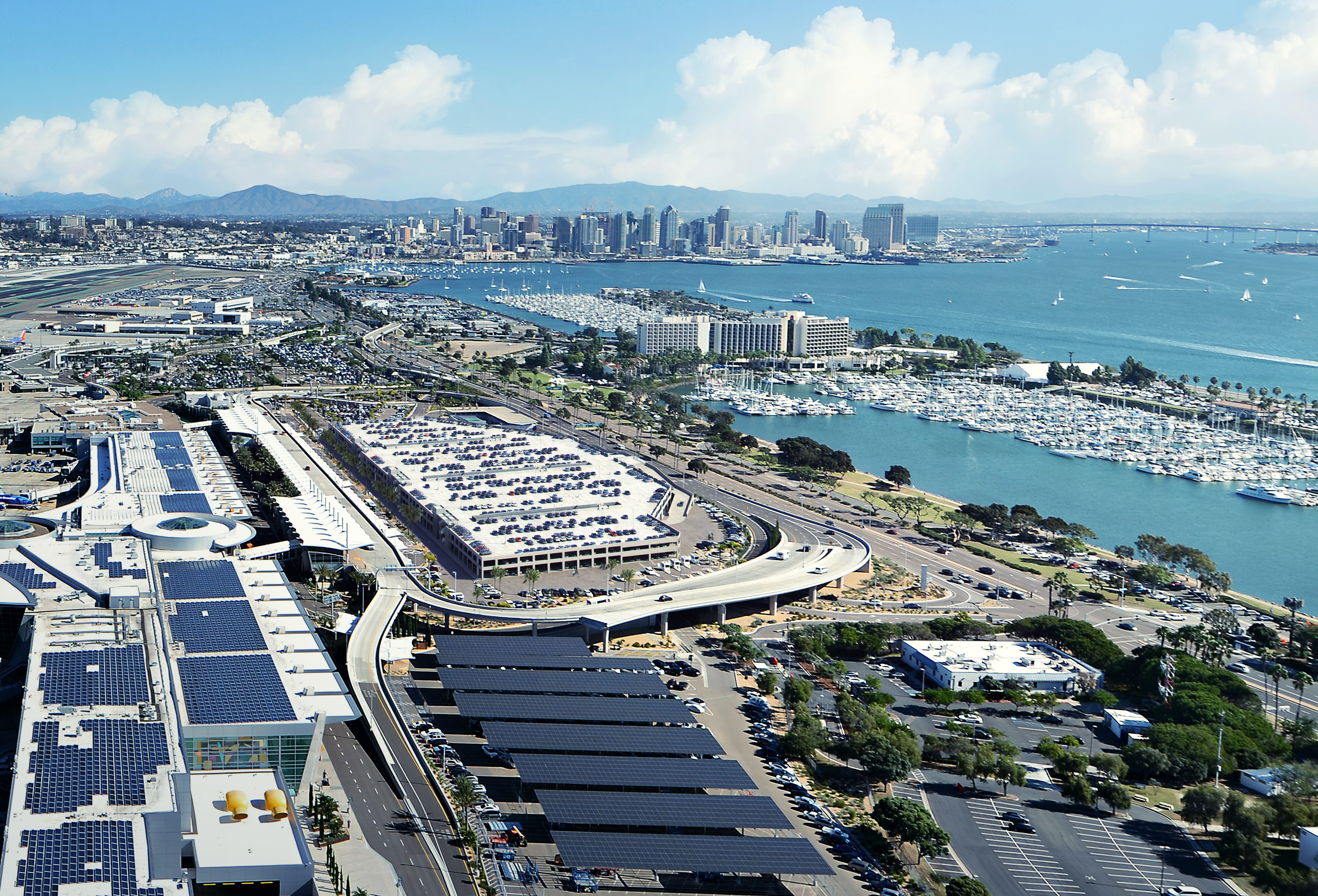 Architect’s rendering of the $128 million, three-story parking plaza at Terminal 2. (Courtesy San Diego County Regional Airport Authority)