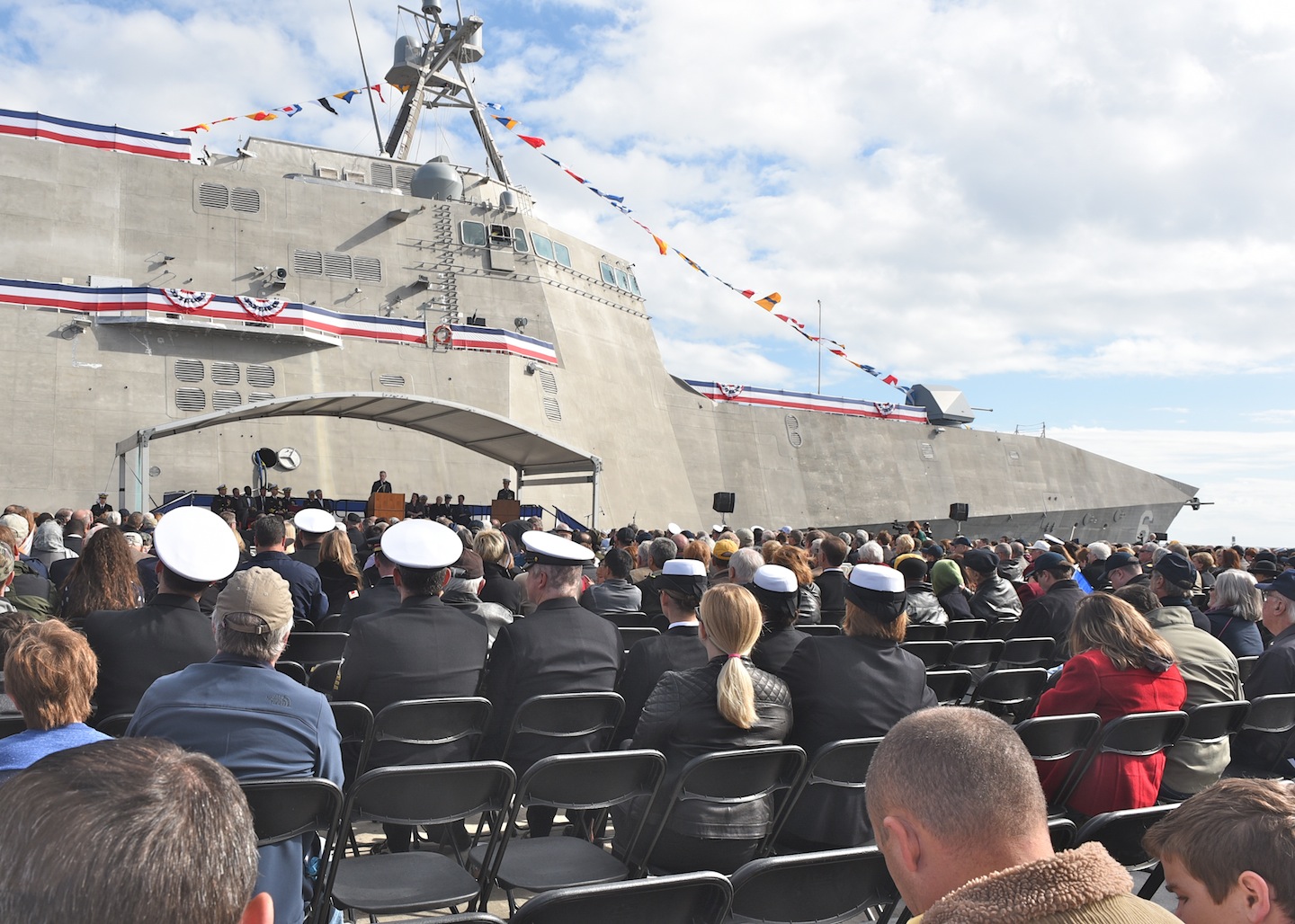 The christening ceremony for the Navy’s littoral combat ship USS Jackson in Gulfport, Miss. in December 2015. (U.S. Navy photo by Chief Mass Communication Specialist Sam Shavers)