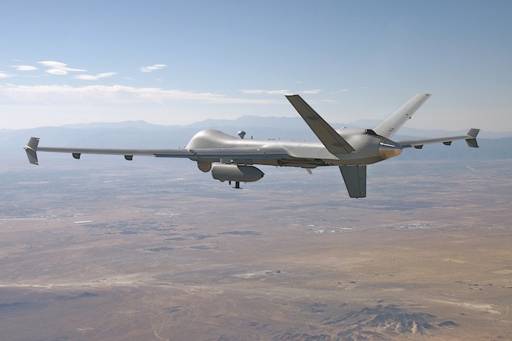 Predator carrying communications pod. (Courtesy General Atomics)