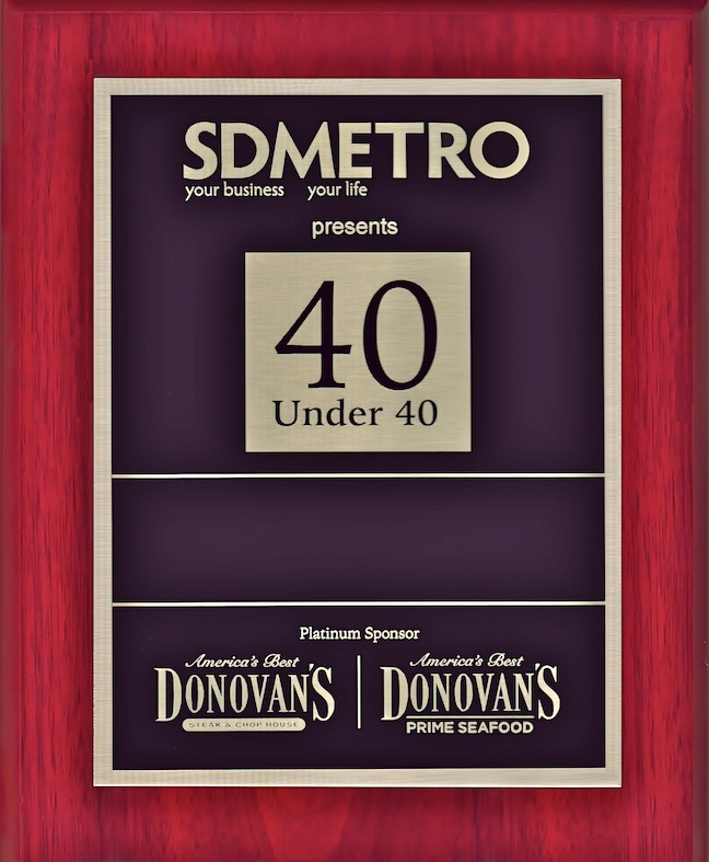 The 40 Under 40 Award plaque