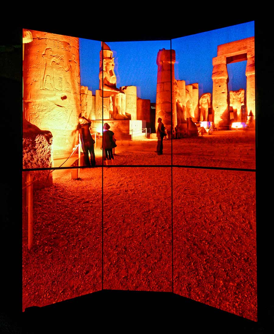 An ancient cultural heritage site in the Egyptian city of Luxor as seen on the CAVEkiosk virtual-reality system.