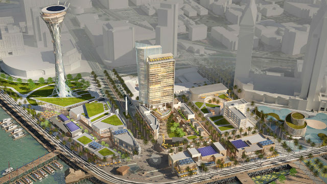 Architect’s rendering of Seaport San Diego project with 500-foot spire.