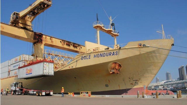 A container of fresh fruit is unloaded from a ship at the 10th Avenue Marine Terminal. (Courtesy Port of San Diego)