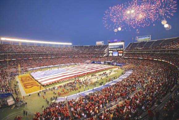 View of Qualcomm Stadium at a previous Holiday Bowl. This year’s 39th annual Holiday Bowl will be Dec. 27 with Washington State vs Minnesota. (Photo courtesy of the Holiday Bowl)