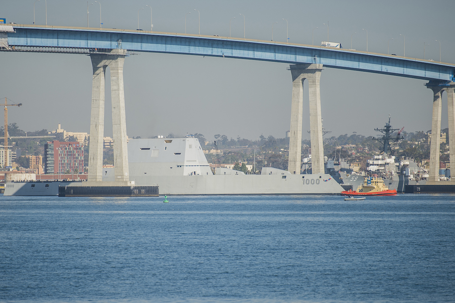 The Zumwalt sails under the Coronado Bridge (U.S. Navy photo by Petty Officer First Class Trevor Welsh)