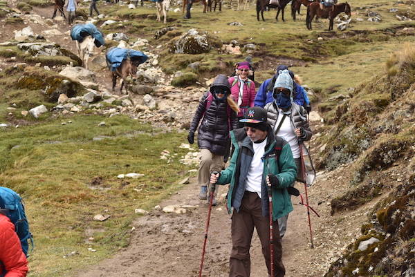 Machu Picchu hikers along the trail.