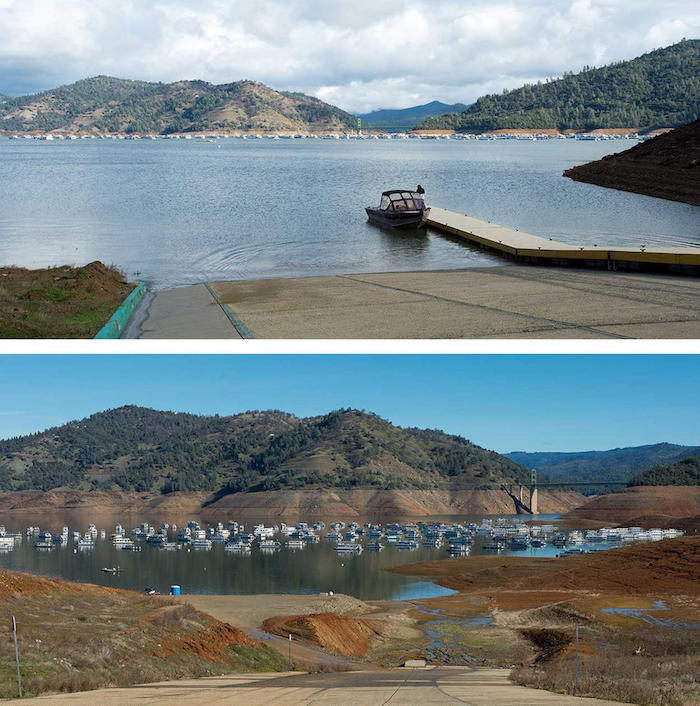 Lake Oroville: January 2017 and January 2016 (Kelly M. Grow/California Department of Water Resources)
