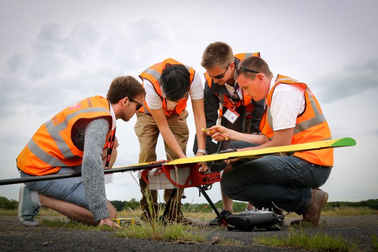 Students prepare an unmanned vehicle during the Institution of Mechanical Engineers’ Unmanned Aircraft Systems Challenge, which is sponsored by Northrop Grumman. (Photo credit: Institution of Mechanical Engineers)