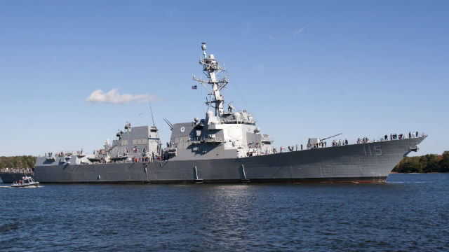 The future USS Rafael Peralta off the coast of Maine. Navy photo