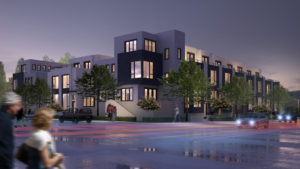 XPO townhomes night view. (Rendering by The McKinley Associates)