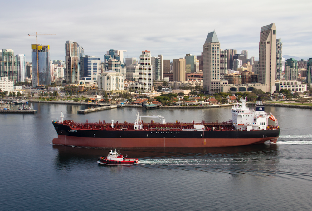 The tanker Liberty on a sea trial in San Diego Bay.