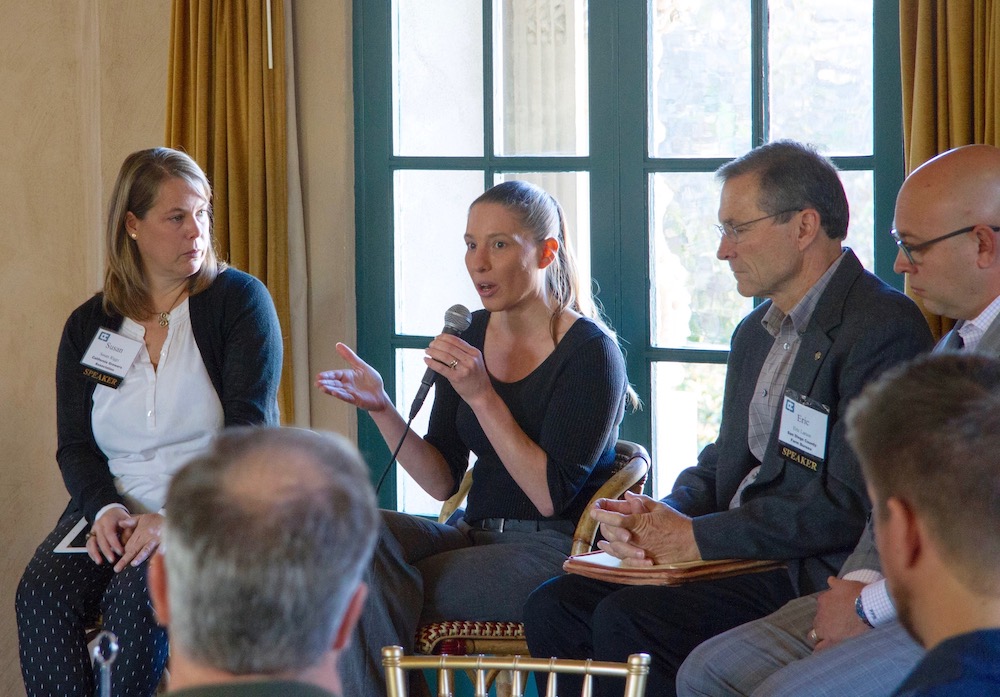 Susan Riggs, consultant with the California Growers Association (left), and Cynara Velazquez, political director of the Association of Cannabis Professionals discuss the ramifications of Proposition 64 at a recent panel talk. (Photo by Andrew Dyer)