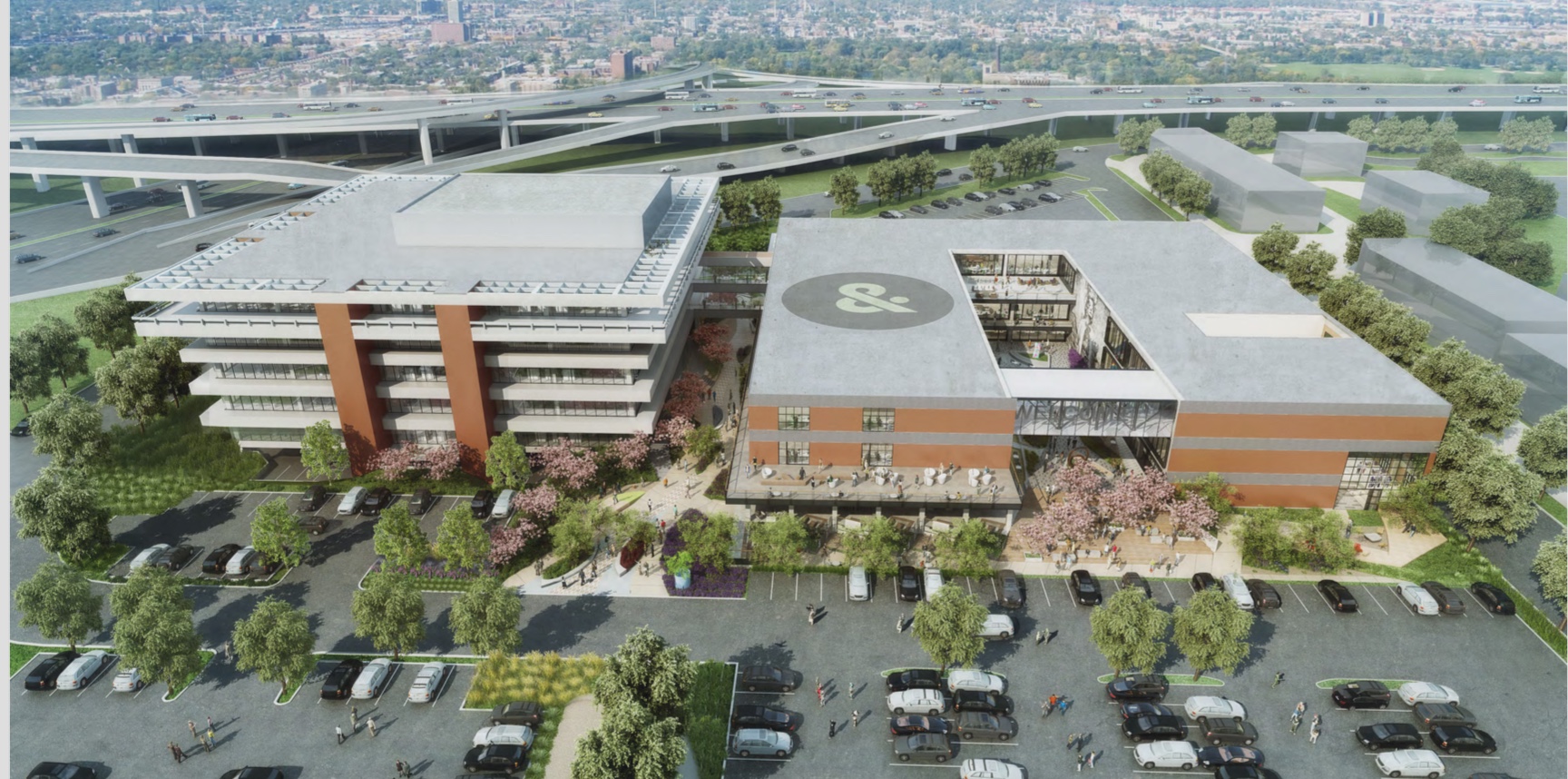 Rendering of the revamped buildings that once housed editors and journalists (left) and the printing presses (right) of the San Diego Union-Tribune. (Photos courtesy of The Casey Brown Company)