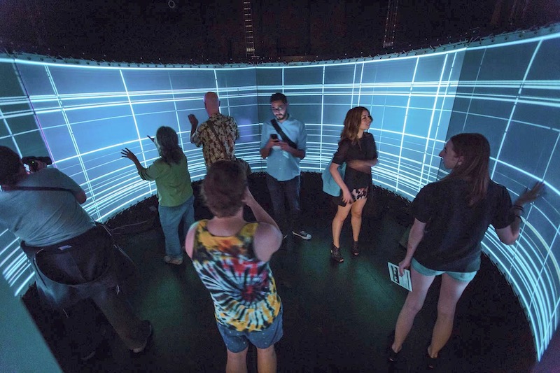 The Qualcomm Institute’s virtual-reality facilities have also been used for performances requiring 3D immersion, like this piece from 2016 by Music professor and QI composer in residence, Katharina Rosenberger. (Credit: UCSD News Center)