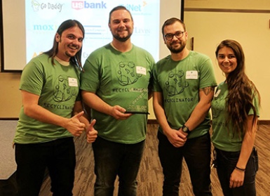 The founders of Recyclinator pose for a photo after the startup company placed second in last year’s Zahn Innovation Challenge. (Credit: Recyclinator) 