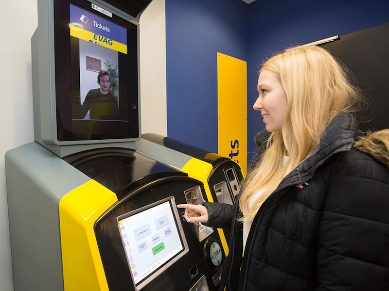 A ‘virtual walk-up ticket office’ which combines a self-service ticket machine with a video link to a call center is being tested at Essen Hauptbahnhof in Germany by city transport operator EVAG and Cubic Transportation Systems.