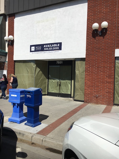 A sign of the times in La Jolla — an empty storefront.