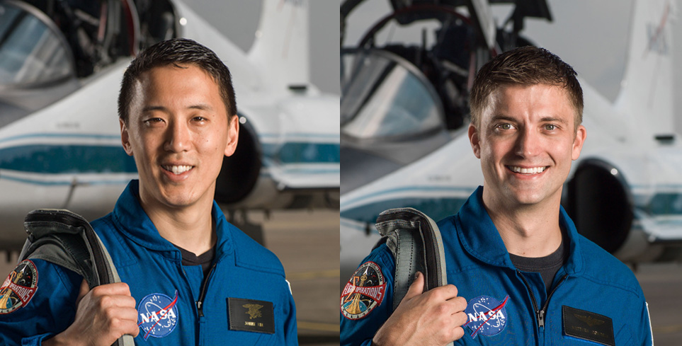 USD alumni Jonathan Kim, left, and Matthew Dominick, right, were among 12 new astronaut candidates honored at a welcoming ceremony at the Johnson Space Center.