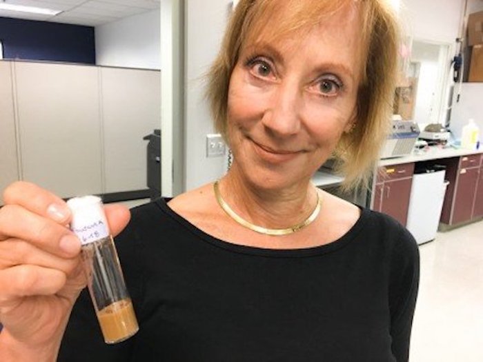 Assistant Professor Karen Ocorr holds a vial of fruit flies similar to a vial heading to the International Space Station. (Credit: Sanford Burnham Prebys Medical Discovery Institute)