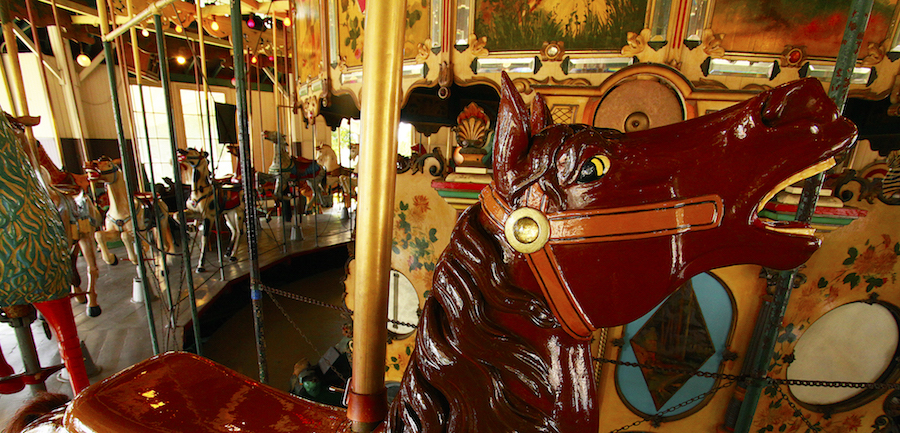 The colorful, hand-carved, antique carousel, which still has nearly all of its original animals, was awarded the National Carousel Associations’s first Historical Carousel Award in 1994. (Courtesy of the Balboa Park Online Collaborative and Richard Benton)