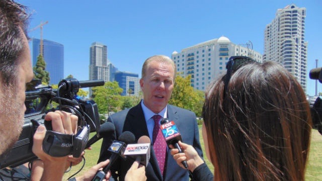 Mayor Kevin Faulconer at press conference. (Photo by Chris Jennewein/Times of San Diego)