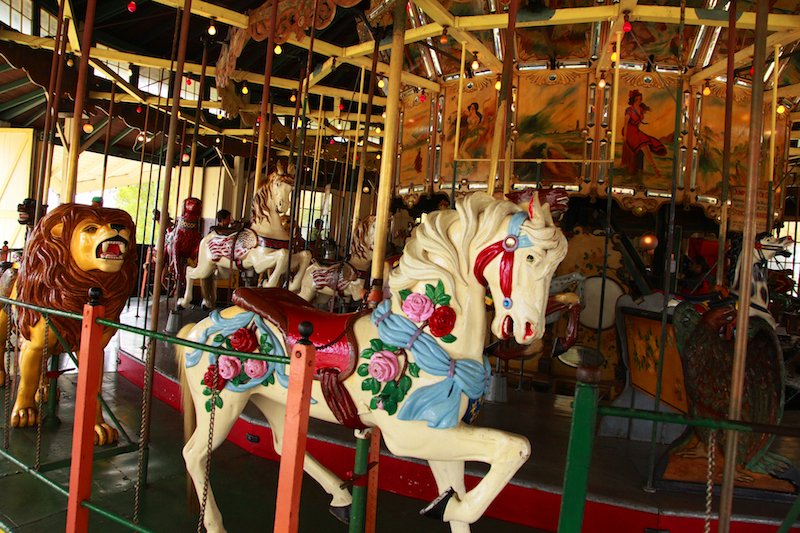 The antique wood menagerie carousel, built in 1910 by the Herschell-Spillman Company of Tonawanda, N.Y., has stood in various locations within Balboa Park since 1922. (Credit: Richard Benton and the Balboa Park Online Collaborative)