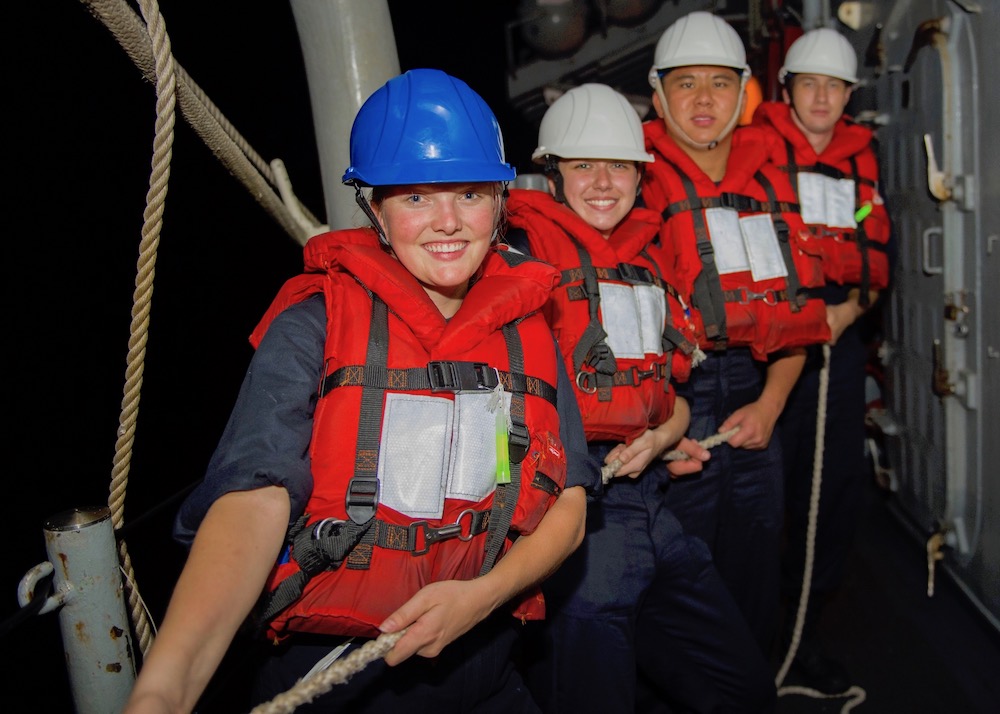 From left: Midshipman 1st Class Elizabeth Barker, Midshipman 2nd Class Korrissa Lambert, Midshipman 1st Class Seth Xie, Midshipman 1st Class Lucas Tom. (U.S. Navy photo by Mass Communication Specialist 3rd Class Pat Morrissey)