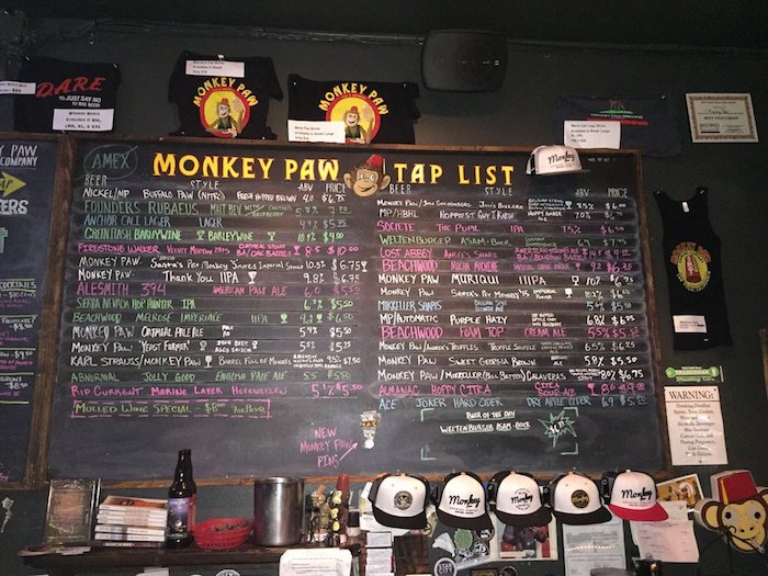 Tap list at Monkey Paw Brewing Company. (Courtesy of Monkey Paw)