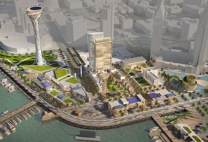 An early rendering of the $1.2 billion redevelpment of Seaport Village by 1HWY1, also known as Protea Waterfront Development.