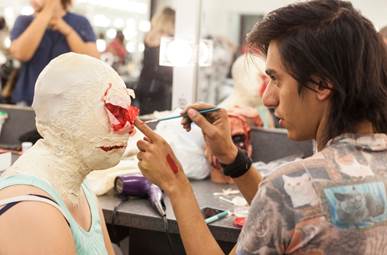 A student from City College’s Theatrical Makeup Program partnered with the Gaslamp’s Monster Bash in 2016 to create 45 characters for the Halloween-themed event. The program provides students with the skills and hands-on experience required for entry-level employment in the special effects makeup industry.