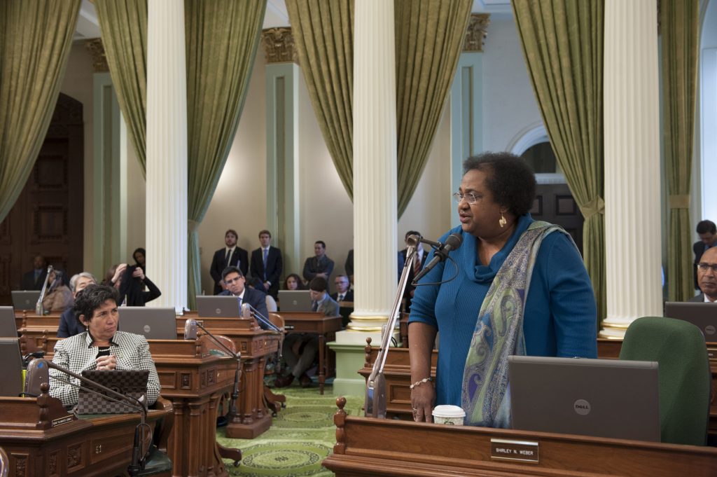 Shirley Weber on the Assembly floor.
