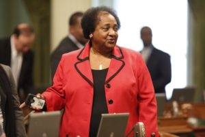 Shirley Weber at the California Assembly’s most recent swearing-in ceremony. (Photo by Steve Yeater for CALmatters)