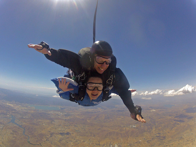 One of our 40 Under 40 Award winners is Sandy Young, first VP of J. Walcher Communications, who took to skydiving with champion Dan Brodsky-Chenfeld to learn firsthand about the agency’s client, the U.S. Parachute Association. So it was work related, but also part of her 30th birthday present.