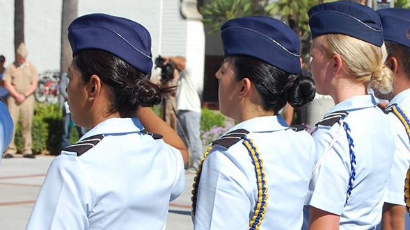 Women in the U.S. military at a ceremony on the SDSU campus. (Credit: SDSU)