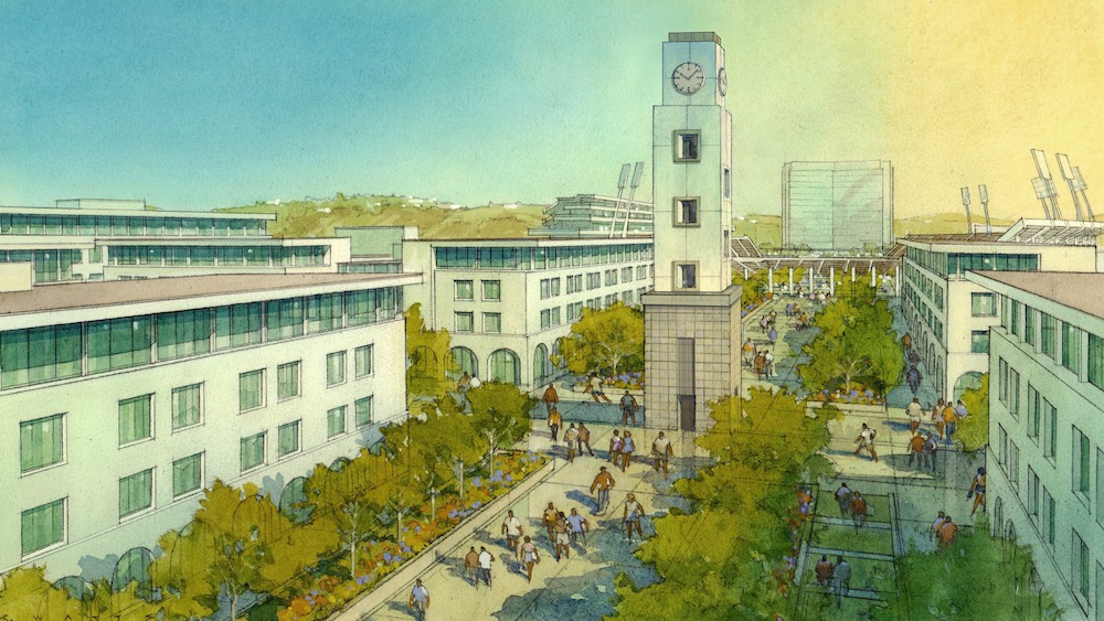 SDSU Mission Valley Campus looking North. (Renderings Courtesy of Carrier Johnson + Culture)