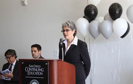Michelle Fischthal speaks at the grand opening of San Diego Continuing Education’s North City campus in San Diego.