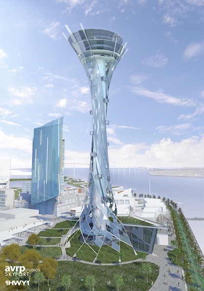 The San Diego Seaport project plan includes a 500-foot observation tower called ‘The Spire.’ (Photo courtesy of AVRP Studios, 1HWY1)