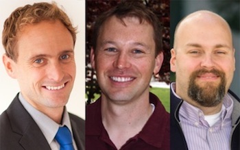 Co-founders of Tortuga Logic include, from left: the company’s CEO Jason Oberg, a CSE alumnus (2014); CSE professor Ryan Kastner, a co-founder who sits on the company’s advisory board; and UC Santa Barbara professor Tim Sherwood, a UC San Diego alumnus who earned his M.S. and Ph.D. in Computer Science in 2003.